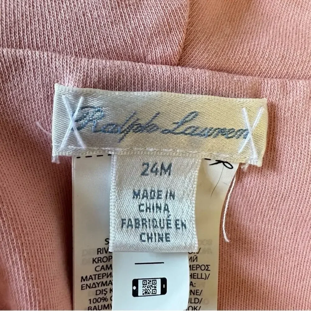 Ralph Lauren Baby Girl 24M‎ Reversible Cotton Snap Closure Hooded Jacket Pink